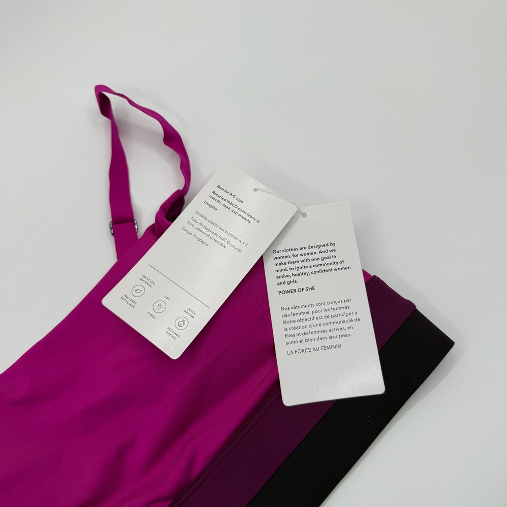 Athleta Coastline Bikini Top Magenta Colorblock Longline Swimwear M A-C 988607 - Picture 5 of 8
